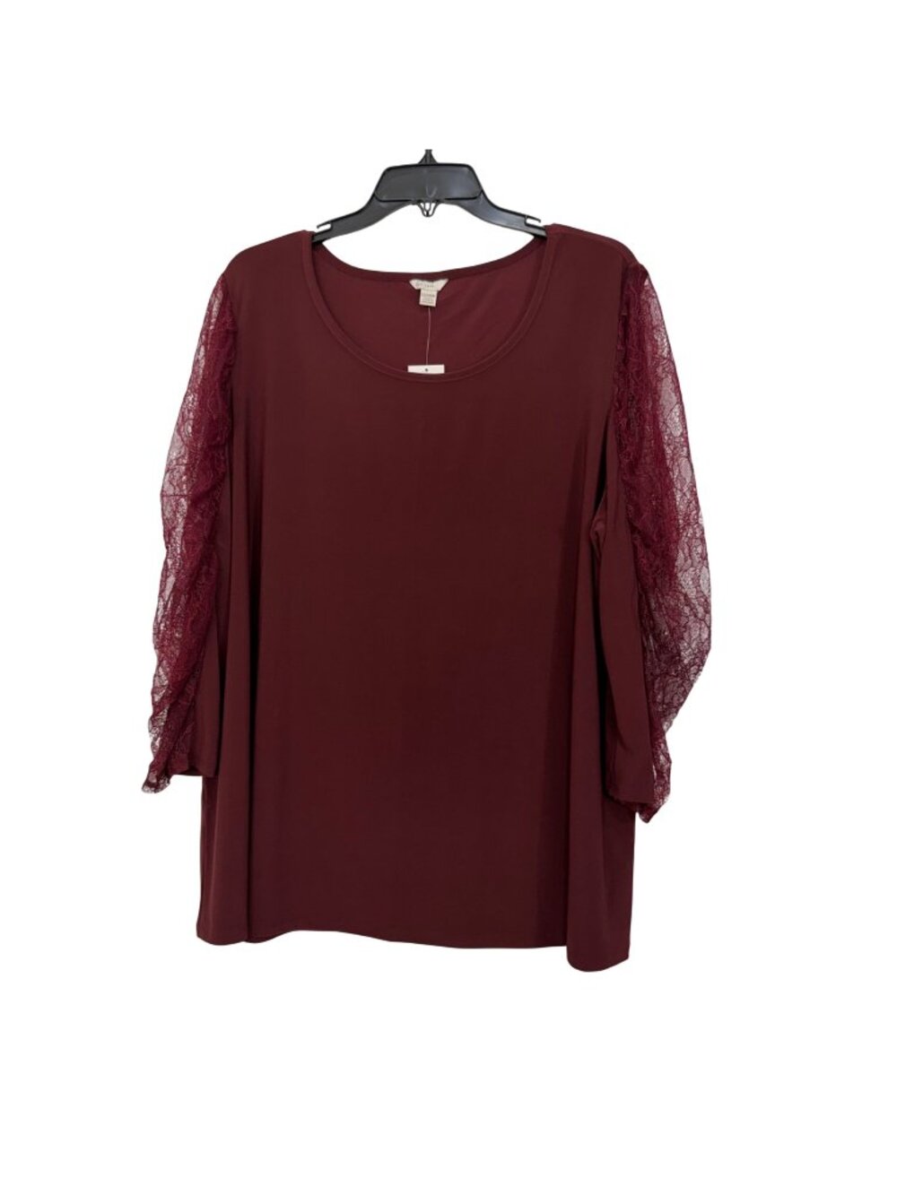 Cato EST 1946 Plus Size Stretch Burgundy Top With Sheer Lace Sleeves Size 22/24W